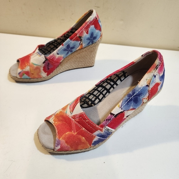 Toms Floral Peep Toe Wedges Espadrilles size 5.5 - Picture 2 of 11